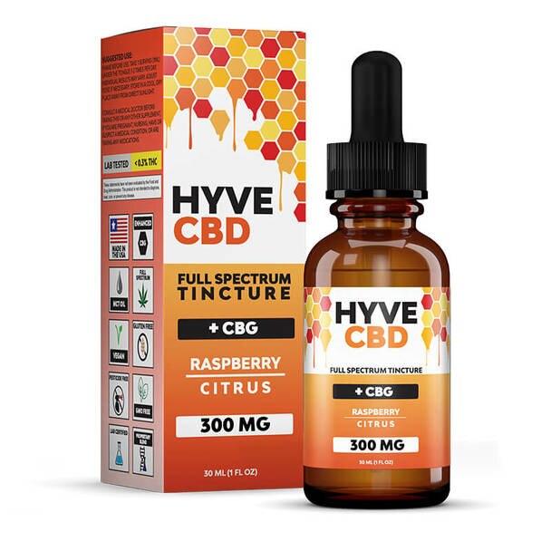 CBD Tinctures Hyve CBD - CBD Tincture - Full Spectrum Raspberry Citrus+CBG - 300mg-1200mg