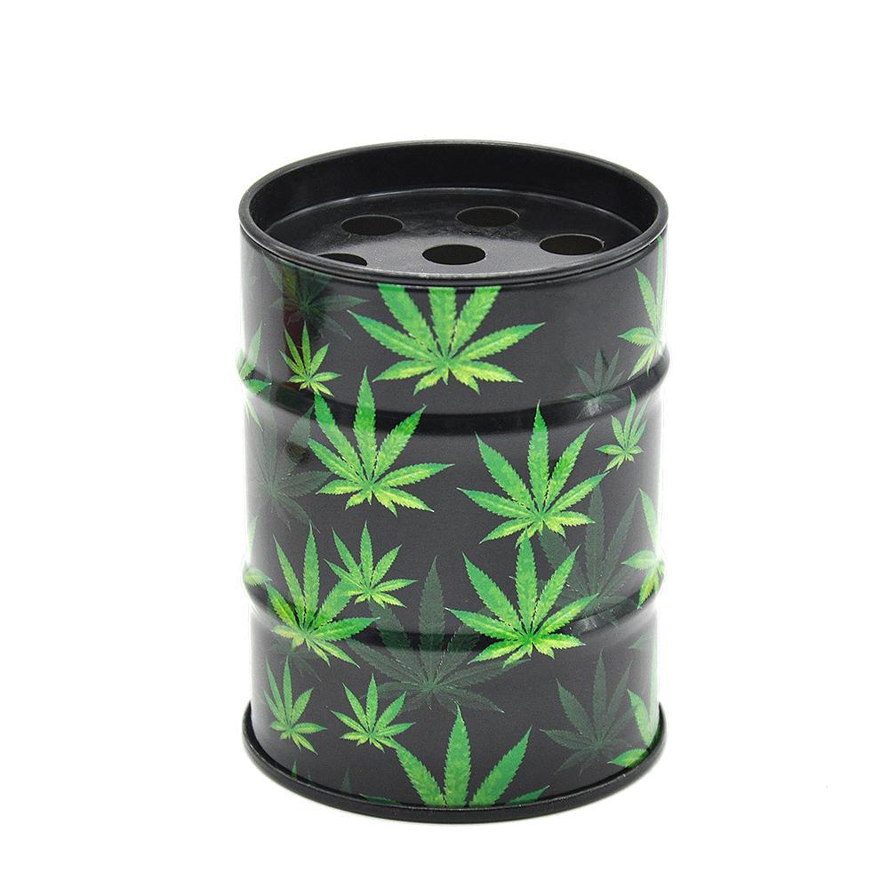 Ashtray Marijuana Leaves Oil Drum Shaped Tin Ashtray