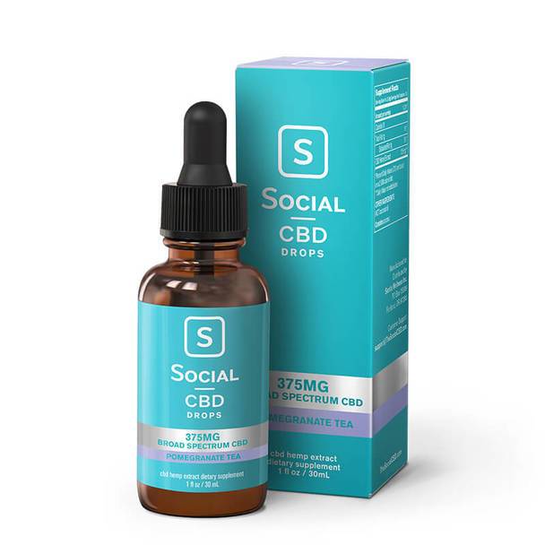 CBD Tinctures Social - CBD Tincture - Broad Spectrum Drops Pomegranate Tea - 375mg-1500mg
