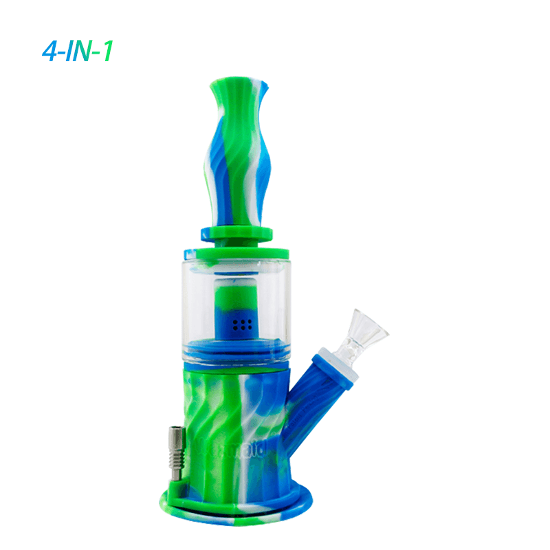Water pipes Waxmaid 9.3 Inch 4-IN-1 Silicone Glass Double Percolator Water Pipe