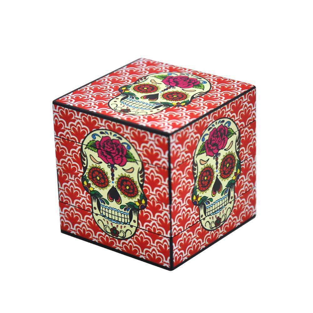Bong Attachments Day of The Dead Sugar Skull Box Novelty Herb Grinder 4 Piece 50mm