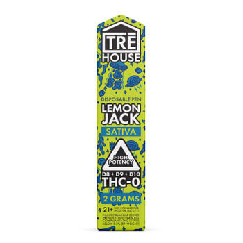 TRE HOUSE - DELTA 8 VAPE - D8:D9:D10: THC-O LEMON JACK DISPOSABLE - 2 GRAMS