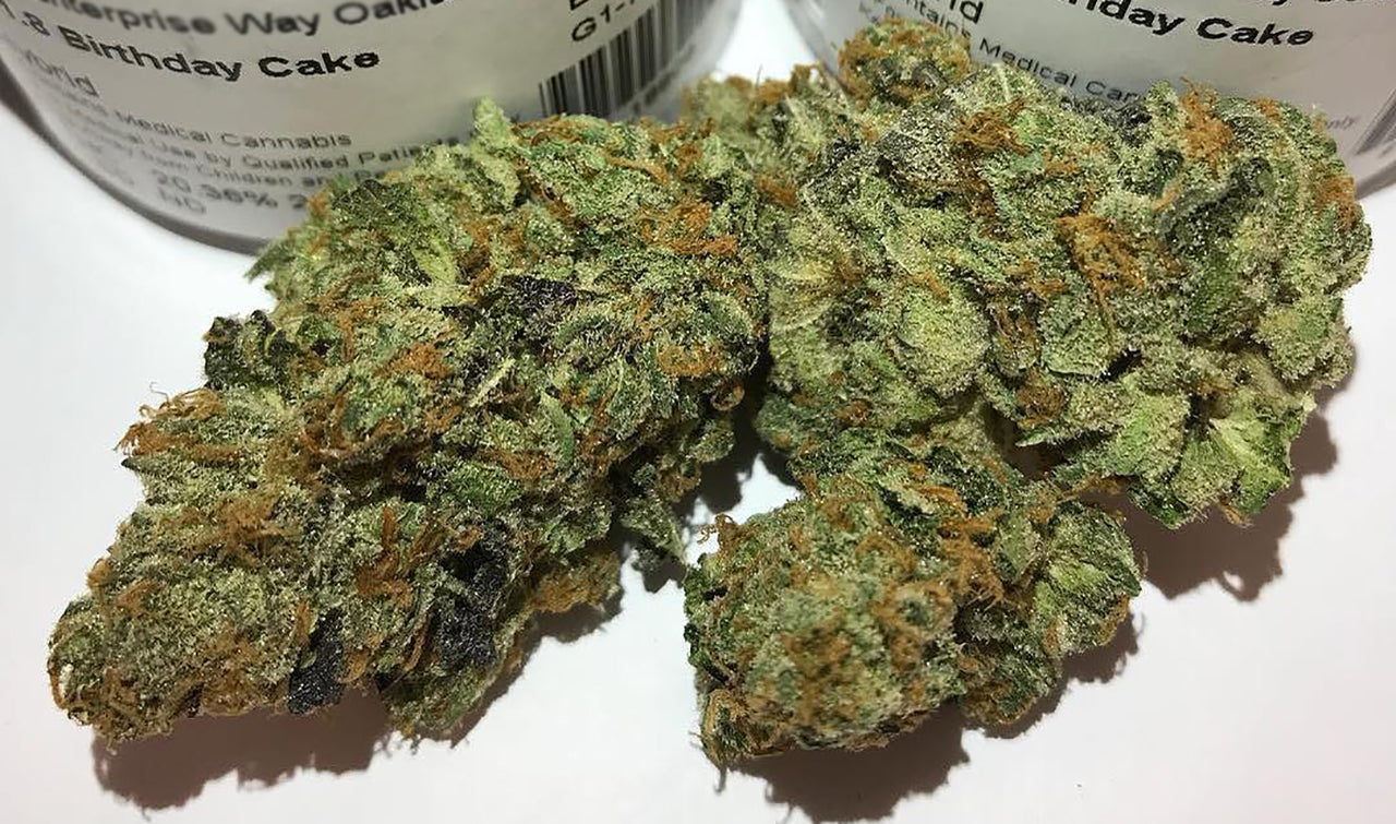 Birthday Cake Strain buds from a dispensary, image courtesy of Baykd Nation on Instagram