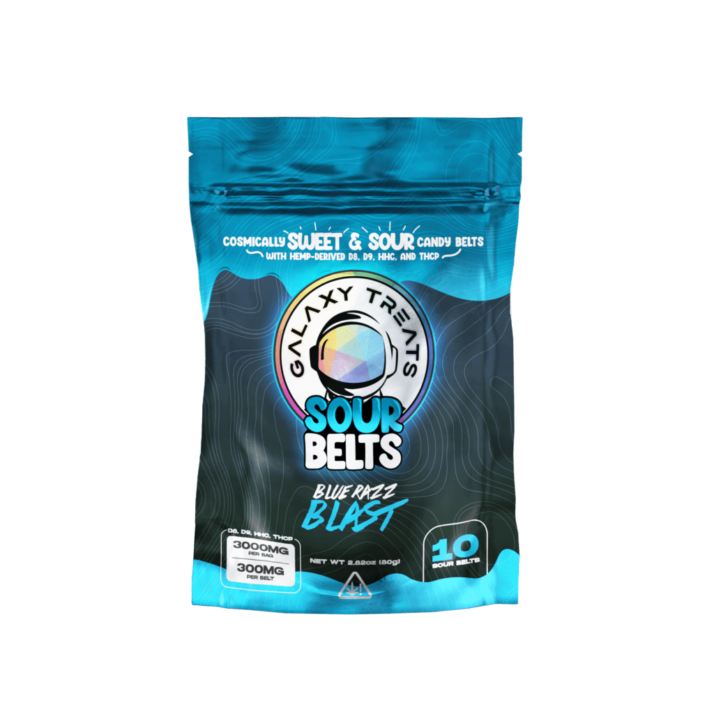 BLUE RAZZ BLAST 3000MG D8 D9 HHC THCP SOUR BELTS (10-CT) | Galaxy Treats