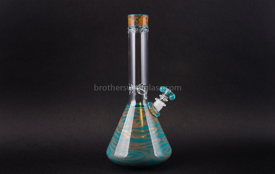 Bubblers HVY Glass Fumed Worked Coil Beaker Water Pipe - Teal and Copper