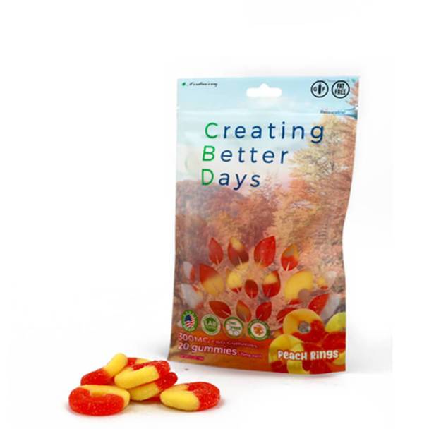 CBD Edibles Creating Better Days - CBD Edible - Peach Rings Gummies - 20pc-15mg