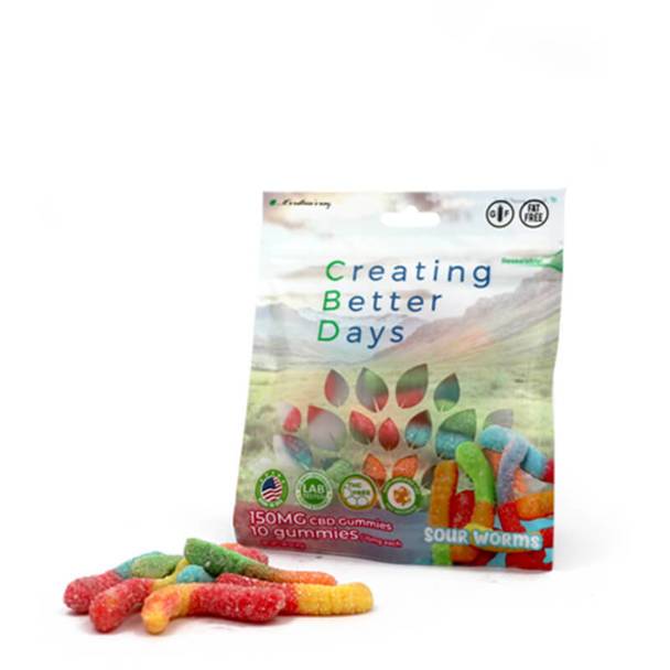 CBD Edibles Creating Better Days - CBD Edible - Sour Worms Gummies - 10pc-15mg