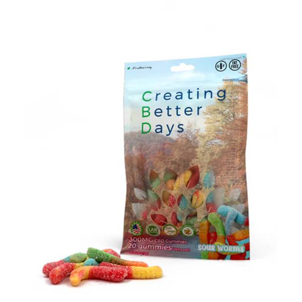 CBD Edibles Creating Better Days - CBD Edible - Sour Worms Gummies - 20pc-15mg