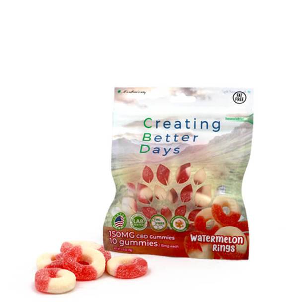 CBD Edibles Creating Better Days - CBD Edible - Watermelon Rings Gummies - 10pc-15mg