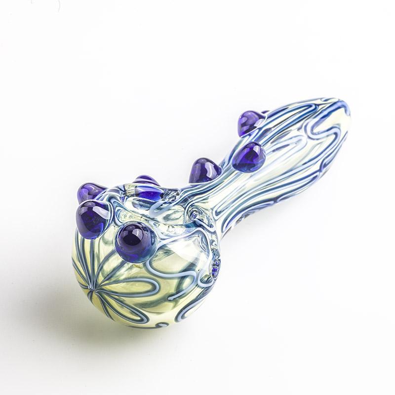 glass pipes Glass Spoon Pipe w/ Blue Glass Marbles Grip