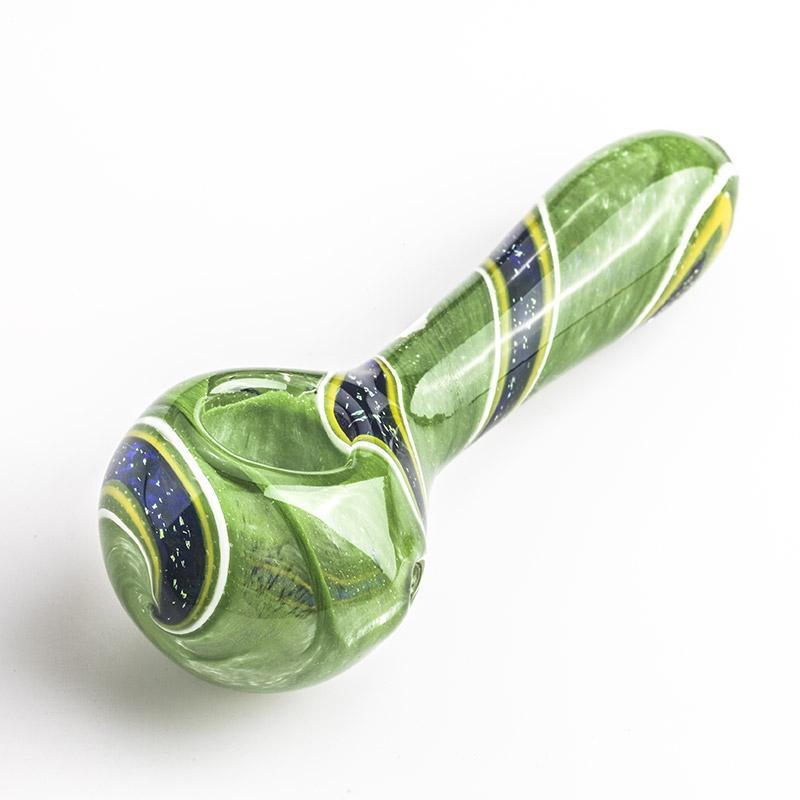 glass pipes Green Glass Spoon Pipe w/ Swirl Stripe