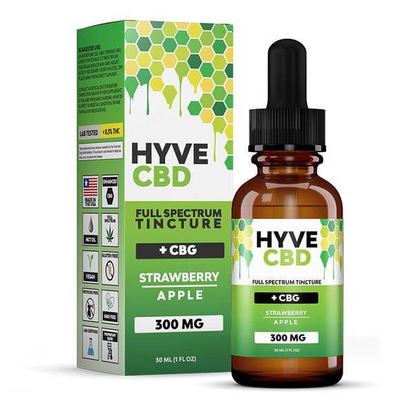 CBD Tinctures Hyve CBD - CBD Tincture - Full Spectrum Strawberry Apple+CBG - 300mg-1200mg