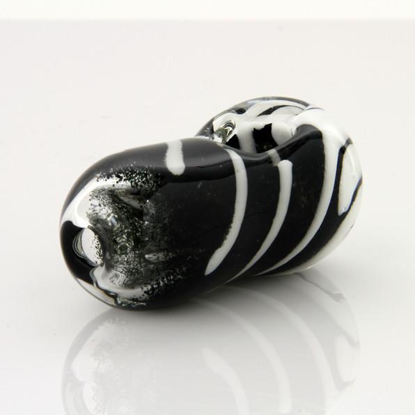 Hand Pipe Glassheads - Black and white frit egg with daisy flower head
