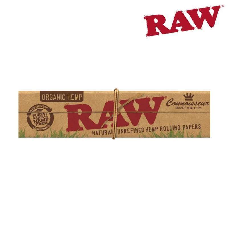 Rolling papers RAW Organic Hemp Connoisseur King Size Slim, Natural Rolling Papers, Tips Included