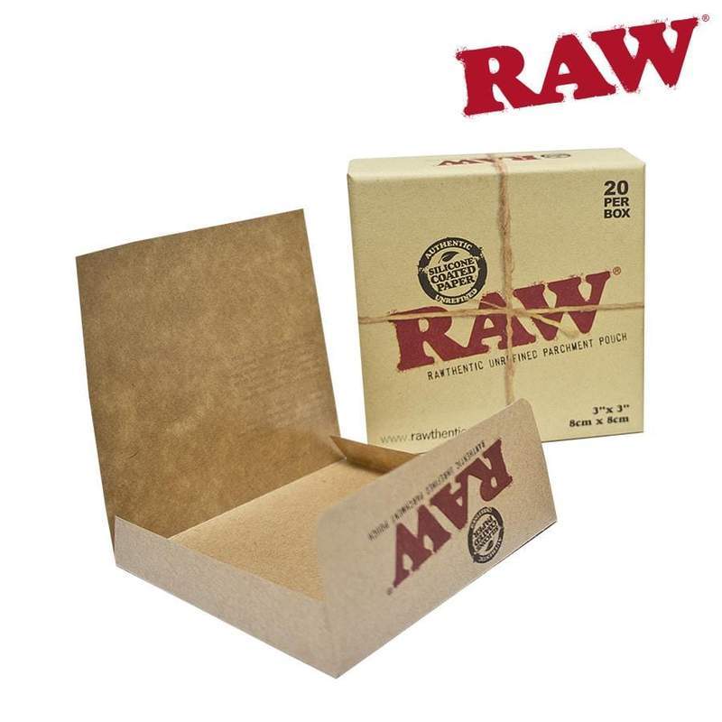 Rolling papers RAW Pouch Box, Unrefined Parchment Paper Pouch 3" x 3", 20 sheets