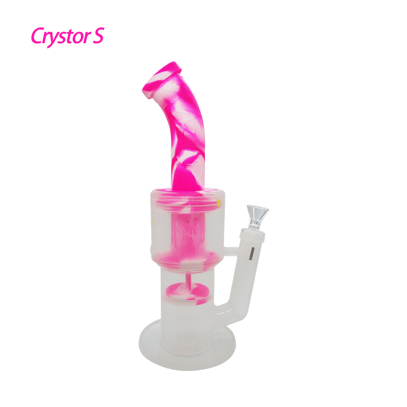 Water pipes Waxmaid 12" Crystor S Transparent Silicone Double Percolator Water Pipe With Ice Catcher