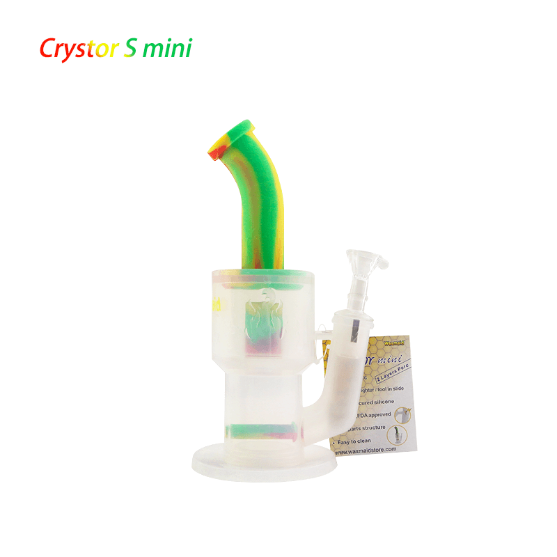 Water pipes Waxmaid 9" Crystor S Mini Transparent Silicone Double Percolator Water Pipe