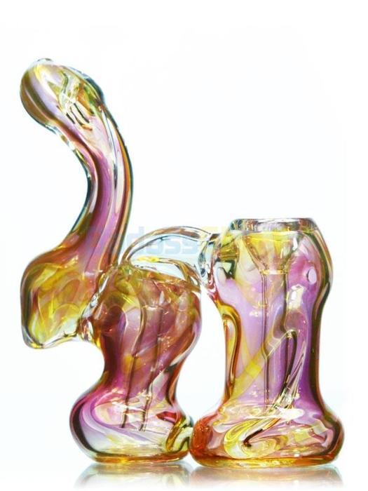 Bubblers Pink Double Bubbler with Gold Fume